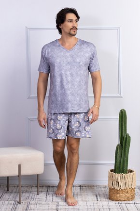 04 pijama masculino microfibra cinza curto