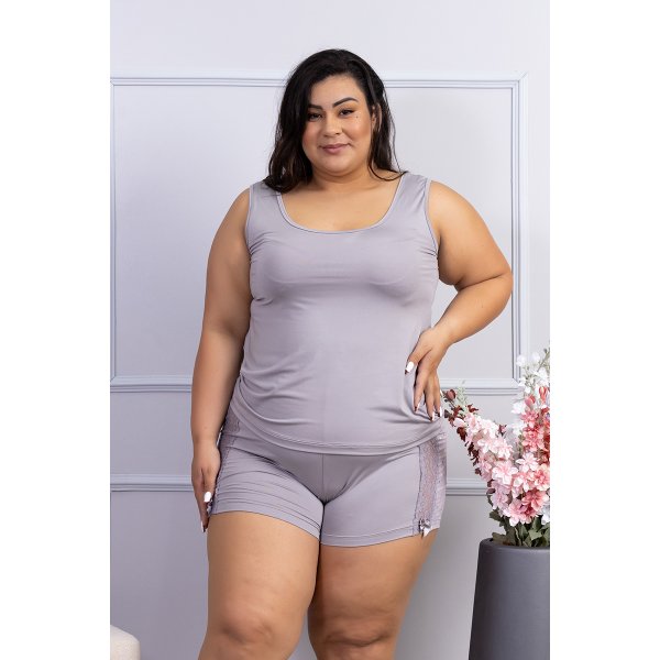 comprar pijama plus size regata sem manga bermuda renda short fofuxa pijamas promocao online microfibra liganete leve verao 3364 pc meiocorpo