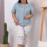 Pijama Feminino Microfibra De Botão Com Renda De Capri Plus Size Verde