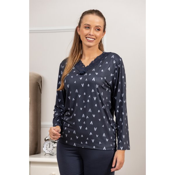 comprar pijama microfibra inverno fofuxa pijamas longo feminino renda flanelado quentinho meio corpo 3137