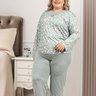 Pijama Longo Plus Size Feminino Microfibra Sofisticado Detalhe Renda Verde