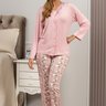 Pijama Longo Feminino Microfibra Flanelado Botão Rendado Rosa