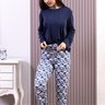 Pijama Feminino Microfibra Flanelado Azul Com Estampa Panda Longo De Inverno