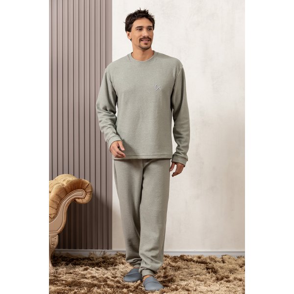 comprar pijama plush quentinho longo inverno adulto malha fria geladinho feminino fofuxa 3408 verde pose