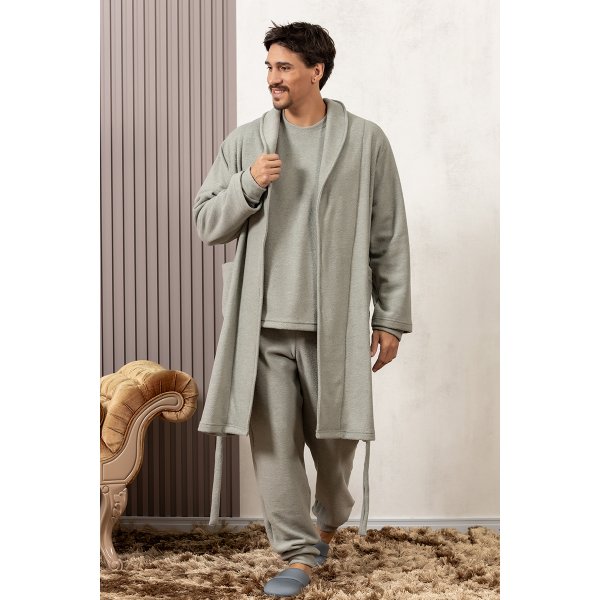comprar pijama roupao plush quentinho longo malha fria geladinho masculino fofuxa online 3378 verde pose