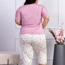 04 pijama feminino com renda microfibra capri plus size rosa
