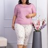 Pijama Feminino Com Renda Microfibra Capri Plus Size Rosa