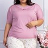 06 pijama feminino com renda microfibra capri plus size rosa