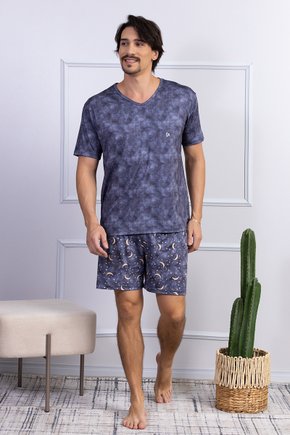 06 pijama masculino microfibra azul curto