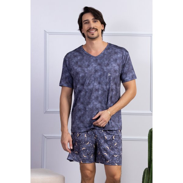 08 pijama masculino microfibra azul curto