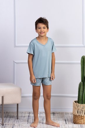 05 pijama infantil masculino microfibra curto azul claro de verao