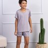 Pijama Infantil Masculino Microfibra Curto Cinza Claro De Verão