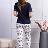 08 pijama feminino microfibra calca de manga curta botao e renda azul