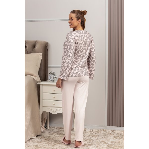 01 pijama microfibra feminino flanelado longo de renda rosa