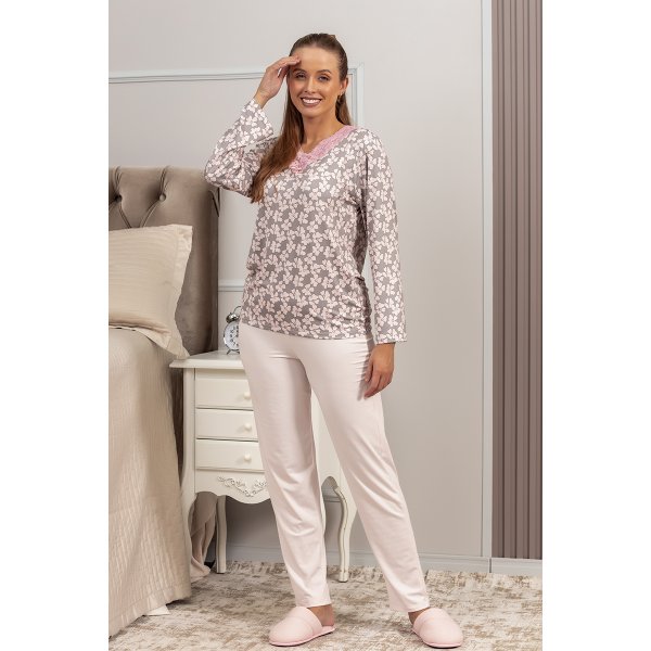 04 pijama microfibra feminino flanelado longo de renda rosa