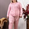 06 pijama feminino microfibra longo botao detalhe em renda plus size rosa
