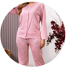 01 pijama feminino longo inverno detalhe em renda rosa