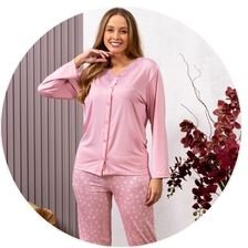 03 pijama feminino longo inverno detalhe em renda rosa
