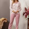 05 pijama sofisticado microfibra feminino renda longo de inverno rosa floral