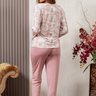 06 pijama sofisticado microfibra feminino renda longo de inverno rosa floral