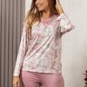 07 pijama sofisticado microfibra feminino renda longo de inverno rosa floral