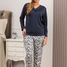 07 pijama feminino termico microfibra longo com renda azul marinho