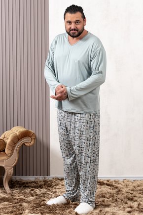 05 pijama masculino microfibra plus size longo de inverno verde