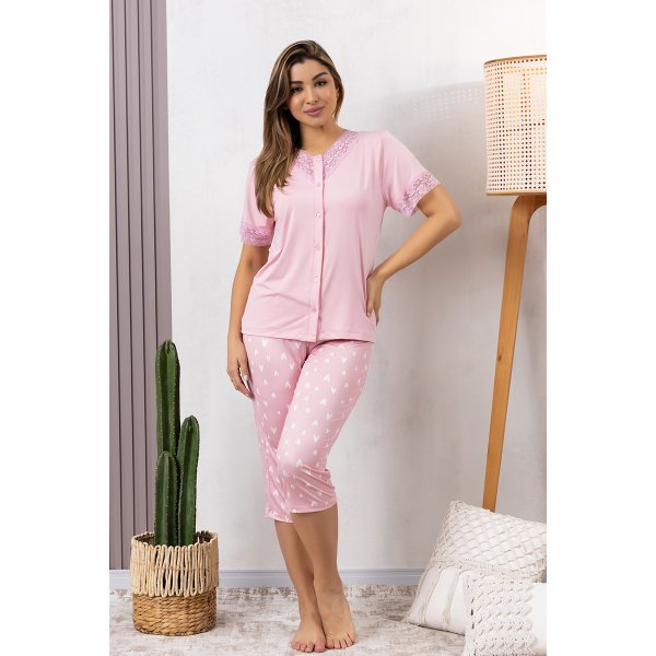 comprar pijama capri botao meia perna corsario pescador fofuxa pijamas promocao online microfibra liganete 3234 lv frente
