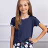 07 pijama infantil feminino microfibra azul que brilha com luz negra curto