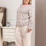 06 pijama microfibra flanelado feminino plus size longo de inverno rendado rosa