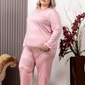07 pijama rendado feminino plus size microfibra longo rosa