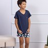 Pijama Microfibra Infantil Masculino Azul Que brilha Com Luz Negra Curto