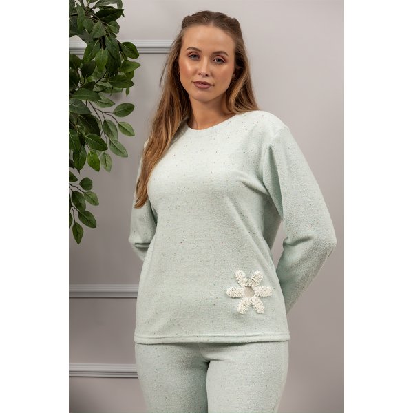 07 pijama feminino plush botone longo quentinho inverno verde