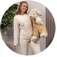 01 pijama plush botone longo feminino off inverno urso