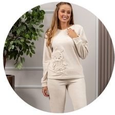 02 pijama plush botone longo feminino off inverno urso
