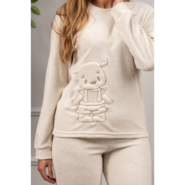 09 pijama plush botone longo feminino off inverno urso