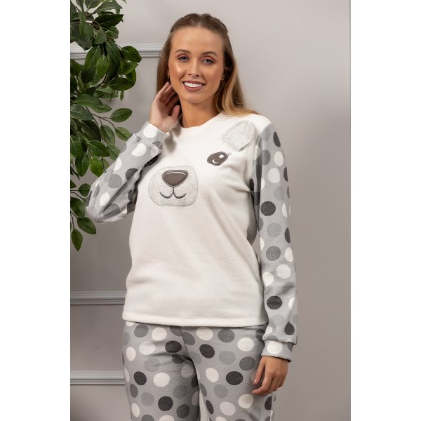 06 pijama feminino plush longo bordado urso
