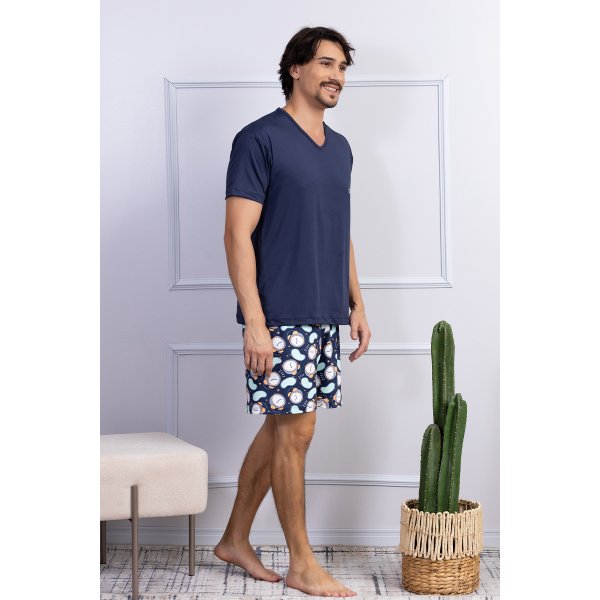 08 pijama masculino que brilha na luz negra microfibra azul