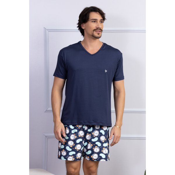 09 pijama masculino que brilha na luz negra microfibra azul
