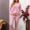 Pijama Feminino Microfibra Longo Slim Toque Macio E Suave Rosa