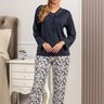 08 pijama longo feminino microfibra flanelado botao rendado azul