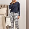 06 pijama microfibra flanelado feminino slim longo de inverno azul