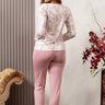 05 pijama feminino microfibra slim longo floral rosa