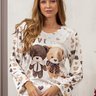 07 pijama feminino microfibra flanelado termico estampa de urso off longo