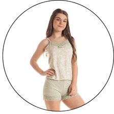01 pijama short doll microfibra feminino de alcinha com regulagem e detalhe em renda estampado
