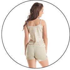 02 pijama short doll microfibra feminino de alcinha com regulagem e detalhe em renda estampado