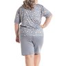 04 pijama plus size feminino microfibra rendado de bermuda azul floral