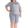 05 pijama plus size feminino microfibra rendado de bermuda azul floral