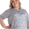 06 pijama plus size feminino microfibra rendado de bermuda azul floral