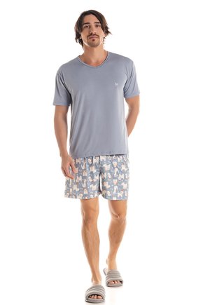 04 pijama masculino microfibra azul shorts estampado curto